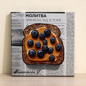 Blueberry Peanut Butter Toast: Original Oil Painting - Family Kitchen Wall Art Decor Gift