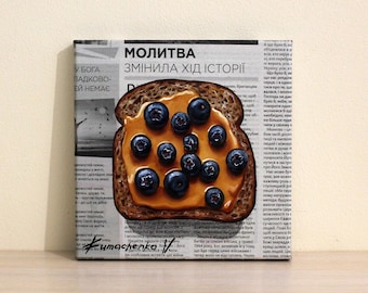 Blueberry Peanut Butter Toast: Original Oil Painting - Family Kitchen Wall Art Decor Gift