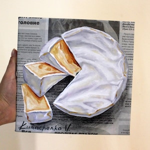 Miniature Cheese Art: Kitchen Wall Decor, Original Oil Painting on Canvas, Unique Gift for Mom