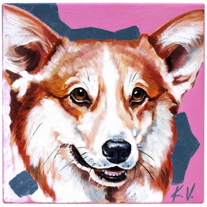 Custom Oil Painting: Corgi Pet Portrait on Canvas - Unique Home Decor and Personalized Dog Art Gift