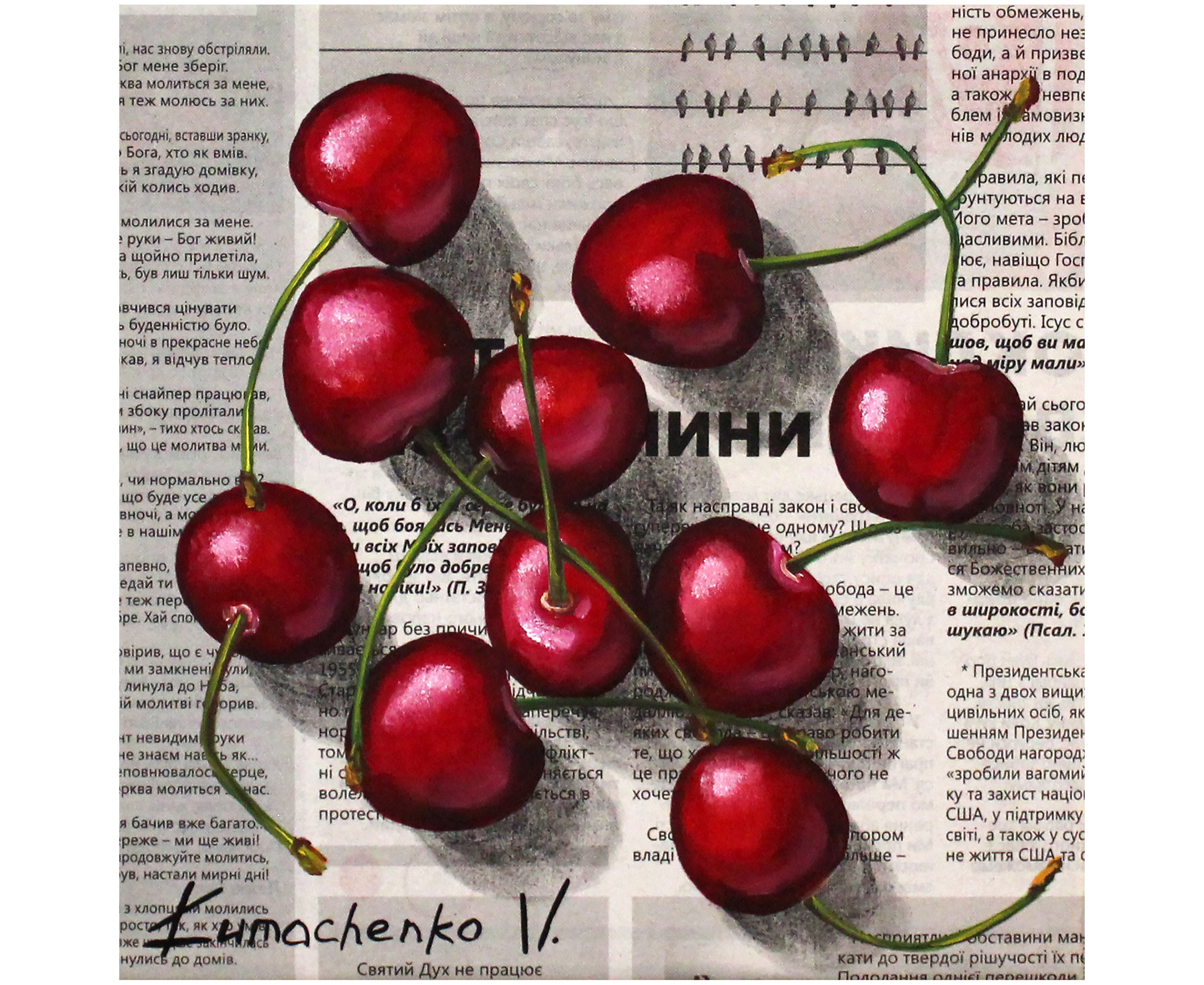 Cherry Oil Painting on Canvas, Original Kitchen Wall Art Decor