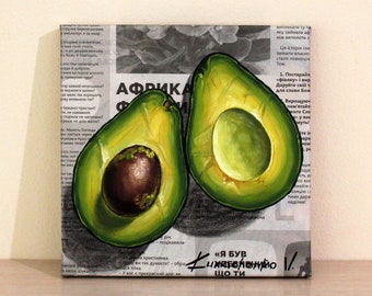 Avocado Oil Painting, Newspaper Art, Food Painting, Canvas Painting For Kitchen