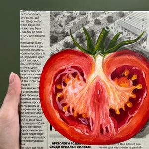 Original Tomato Oil Painting on Canvas, Vegetable Art, Food Wall Art, Kitchen Decor, Fresh Food Artwork, Modern Art 8x8 image 12
