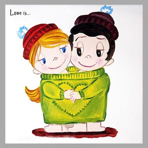 Romantic Oil Painting: Couple in Oversized Sweater - Love Wall Art for Home Decor