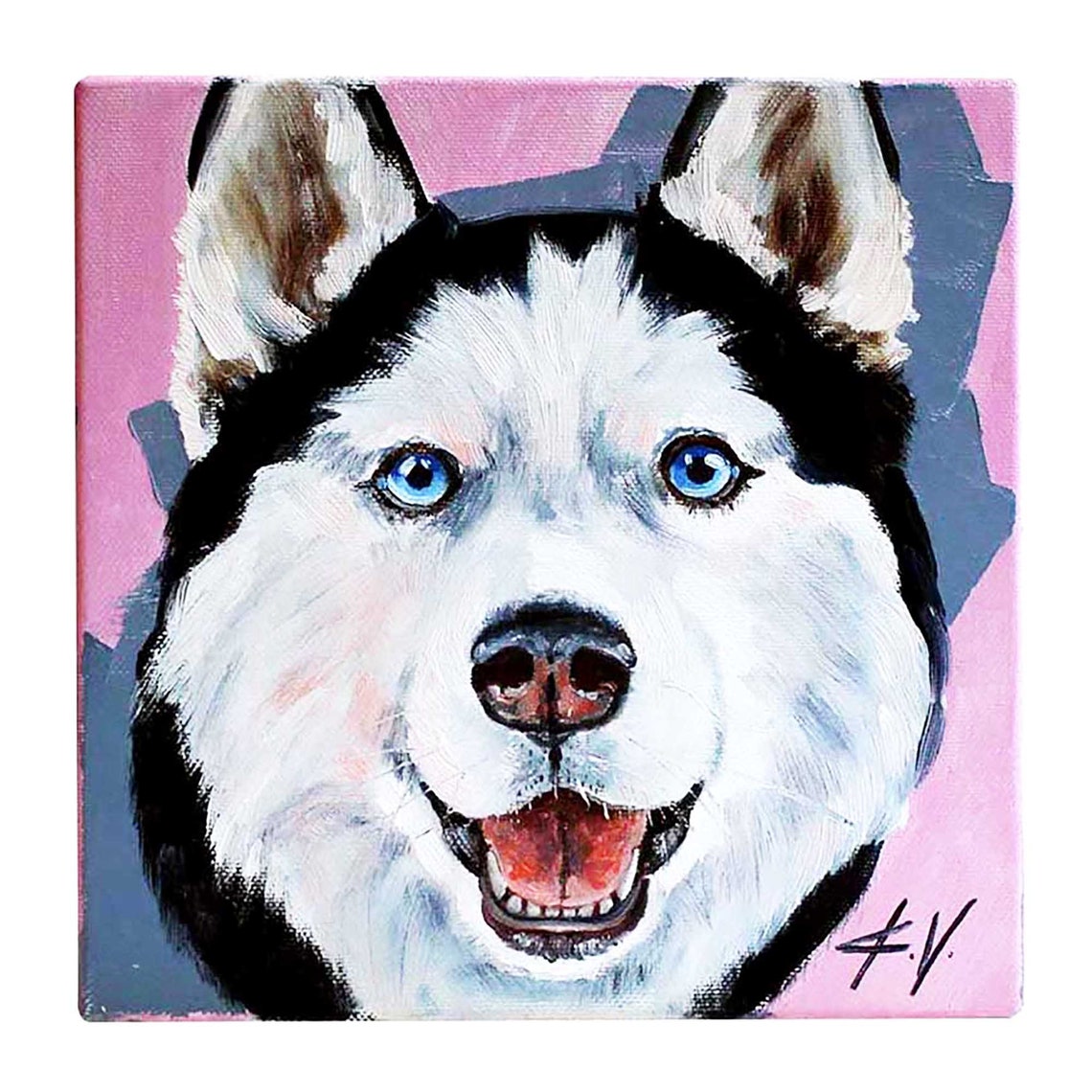 Husky Dog Oil Painting On Canvas Pet Portrait Original Dog