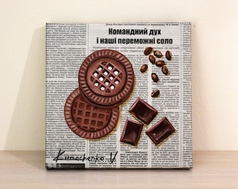 Cookies, Chocolate, and Coffee Oil Painting: Ideal Kitchen Wall Decor