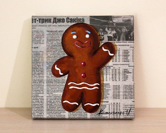 Gingerbread Man Oil Painting on Canvas Best Christmas Present