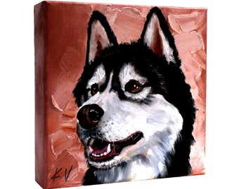 Siberian Husky Dog Oil Painting, Original Animal Art, Home Wall Decor Pet Wall Art
