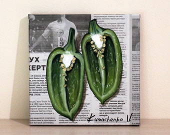 Green pepper oil painting on canvas