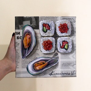 寿司レストランの装飾：キャンバスに描かれたオリジナルの油絵 - キッチン用の日本食ウォールアート