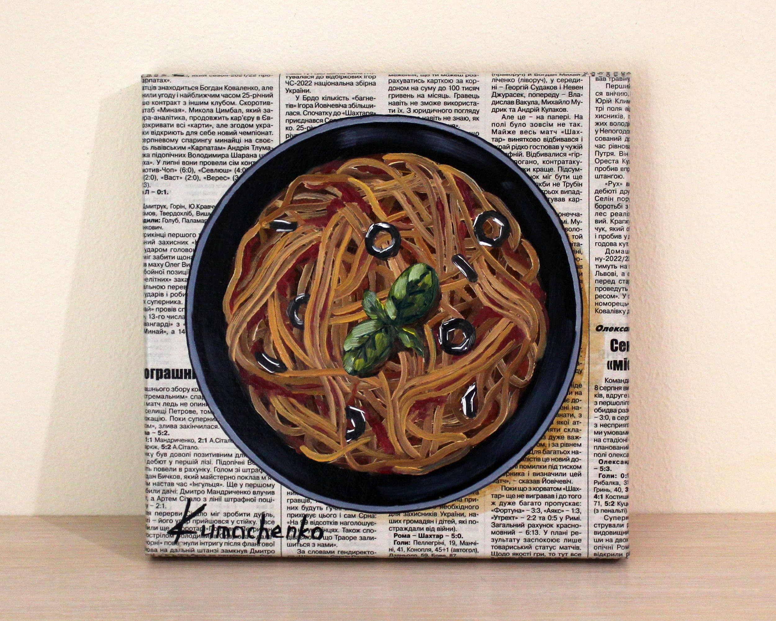 Original Pasta Oil Painting on Canvas, Italian Kitchen Art, Food