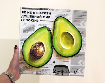 アボカドの壁アート アボカドの絵画 オリジナルの油絵 食べ物の絵画