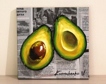 Avocado Oil Painting, Newspaper Art, Food Painting, Canvas Painting For Kitchen