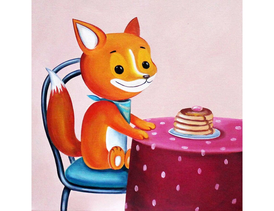 Fox Oil Painting on Canvas Fox Sitting on a Chair at the