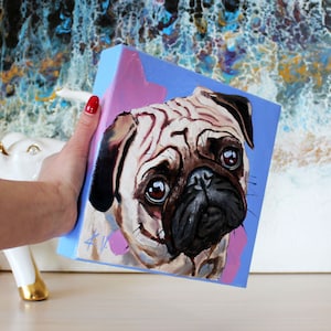 Charming Pug Portrait: Original Oil Painting on Canvas - Unique Pet Art for Home Decor
