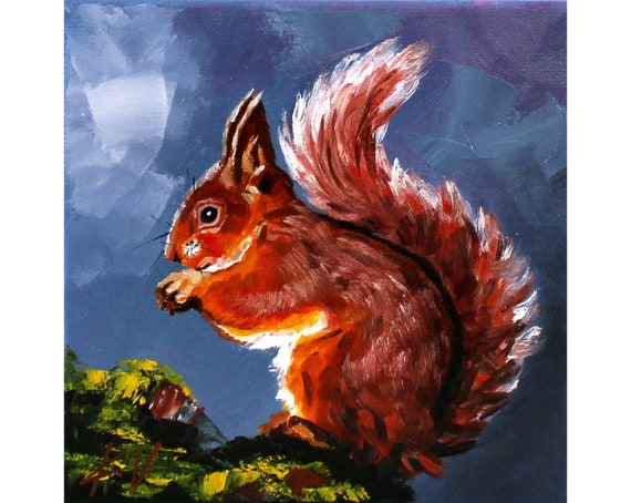 Squirrel Oil Painting On Canvas Exclusive Animal Painting Etsy