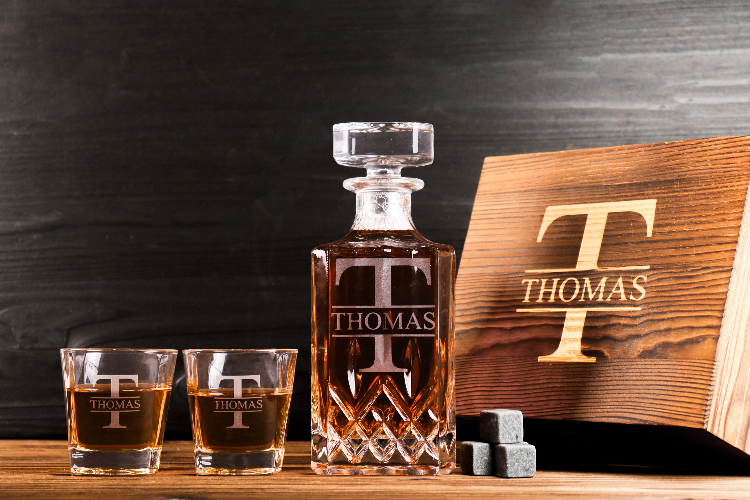 Personalized Whiskey Decanter Set - Personalized Groomsmen Gifts -Engraved Whiskey Decanter Set With Wood Box - Best Man Gift Dad Gift