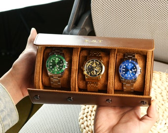 Boîtier de montre en cuir personnalisé - Cadeau pour lui - Cadeau pour papa - Rangement de montre pour lui - Cadeaux de montre pour papas - Cadeau de marié