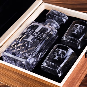 Personalized Whiskey Decanter Set Personalized Groomsmen Gifts Engraved Whiskey Decanter Set With Wood Box Best Man Gift Dad Gift image 8