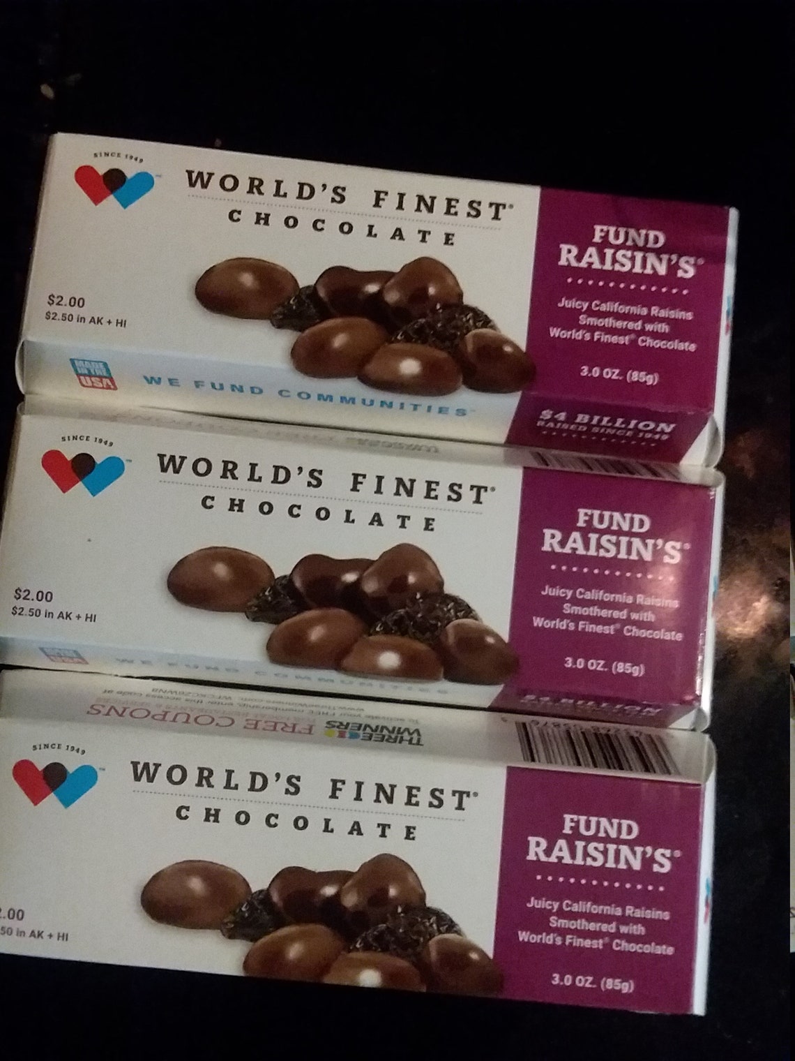 3 FUND RAISIN'S Boxes World's Finest Chocolate Etsy