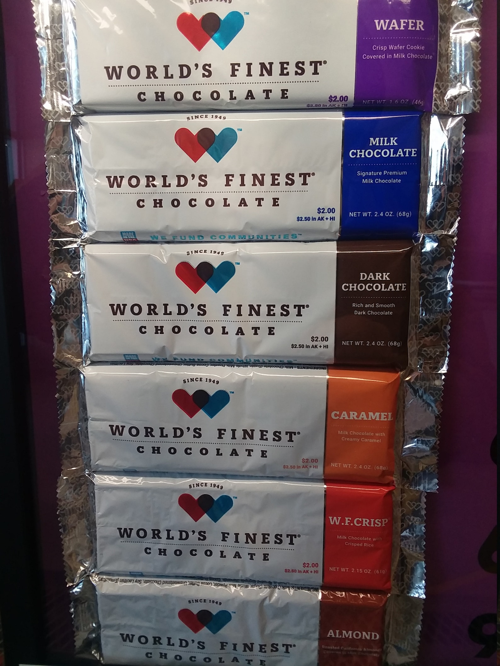 6 ASSORTED World's Finest Chocolate Two Dollar Bars One Etsy