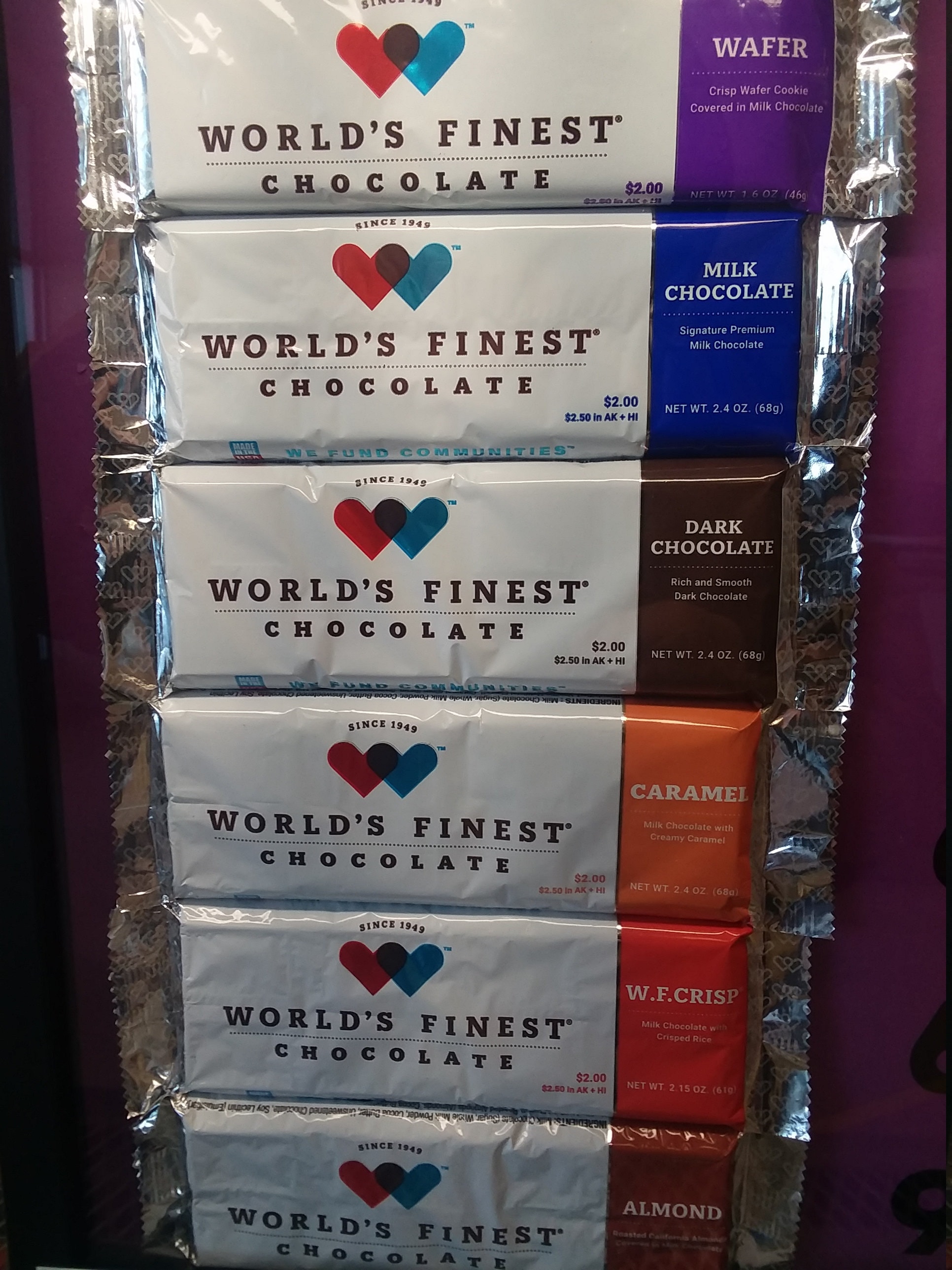 6 ASSORTED World's Finest Chocolate Two Dollar Bars One Etsy