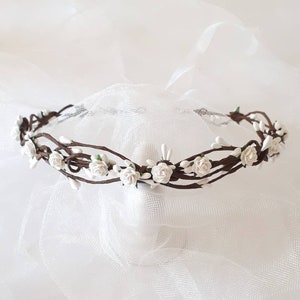 Floral crown first communion White flower girl crown