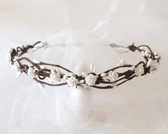Floral crown first communion White flower girl crown
