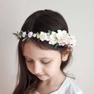 Flower girl crown White first communion flower crown