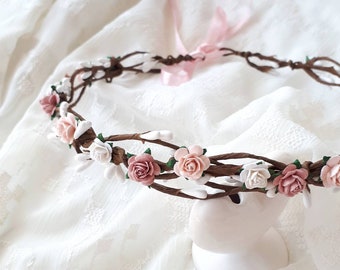 Mauve flower girl crown Pink floral headpiece