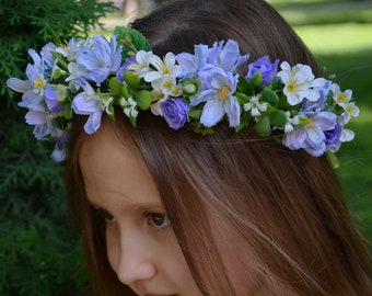 Corona blu della ragazza di fiore Copricapo della ragazza blu polveroso