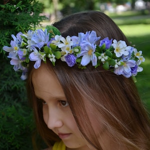 Blue flower girl crown Dusty blue girl headpiece