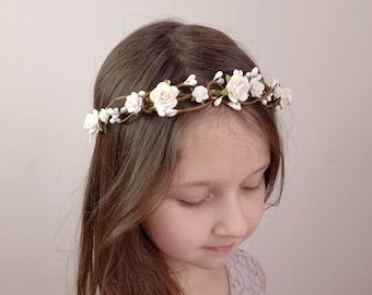 First communion flower crown White flower girl crown