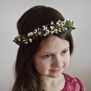 Greenery wedding flower crown Purple flower girl crown