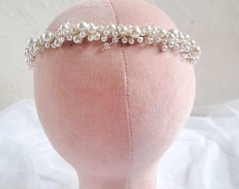 Pearl girl crown Communion tiara First communion headpiece White wedding girl crown
