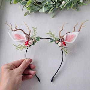 Christmas headband reindeer Christmas headband girl Christmas headpiece Christmas antler crown Christmas wreath headpiece