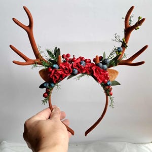 Christmas headband reindeer Christmas red headband girl Christmas headpiece Christmas antler crown Christmas wreath headpiece