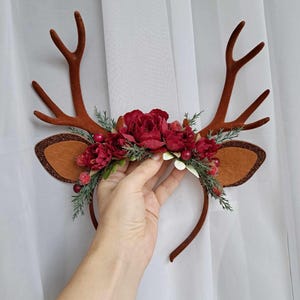 Christmas antler crown Christmas headband reindeer Christmas red headband girl Christmas headpiece  Christmas wreath headpiece