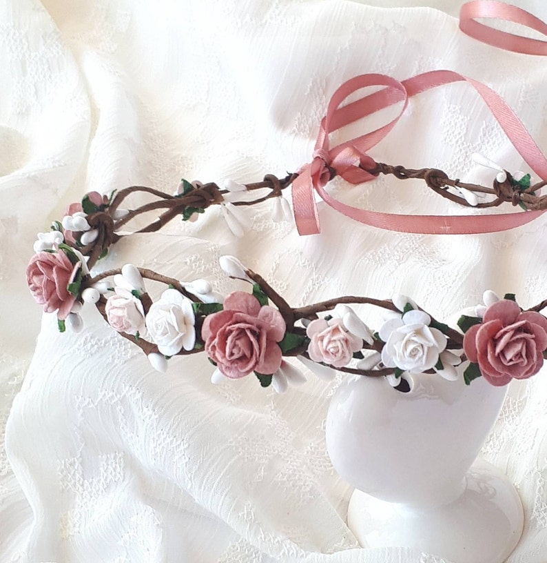 Dusty Rose Flower Girl Crown Mauve Floral Headpiece Etsy