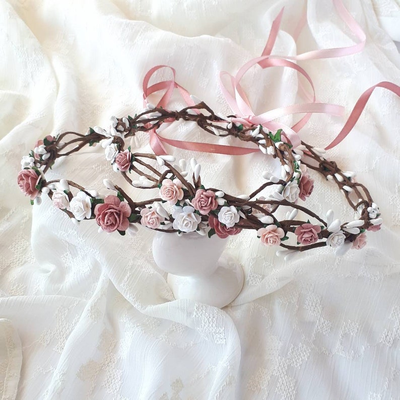 Dusty Rose Flower Girl Crown Mauve Floral Headpiece Etsy