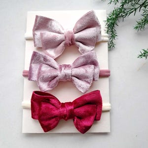 Baby bow headband velvet Blush pink burgundy baby bow headpiece Newborn photo prop Headband bow photography props
