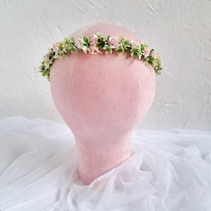 Blush pink flower girl crown Pink green kids flower crown Wedding flower headpiece  Flower headpiece Summer wedding girl crown