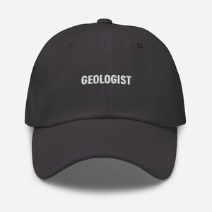 Charcoal gray embroidered geologist hat with minimalist design