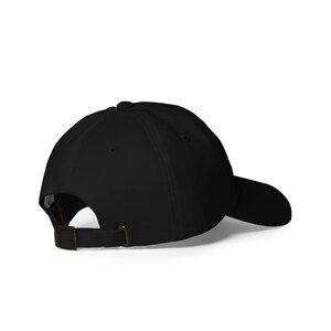 Back view of black geology cap with adjustable strap closure