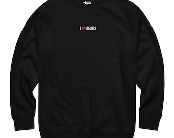 I Love Jesus Christian Crewneck - Embroidered Heart Sweatshirt