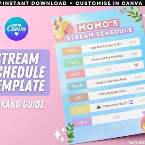 Blue Watercolor Twitch YouTube Weekly Stream Schedule / Promo / Editable Canva Template / Sweet / Cute / Simple / Instant Download / Kawaii