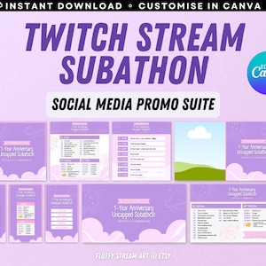 Twitch Stream Subathon Social Media Promo Suite / Event Package / Editable Canva Template / Cute / Pastel / Astrology / Instant Download