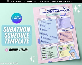 Pastel Stream Subathon Schedule Template: Editable Canva Design (Instant Download)