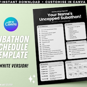 Simple Black & White Twitch YouTube Stream Subathon Schedule / Event Promo / Editable Canva Template / Cute / Minimal / Instant Download