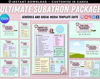 Twitch YouTube Stream Subathon Schedule / Event Promo / Editable Canva Template / Cute / Pastel / Custom / Avatars / Instant Download